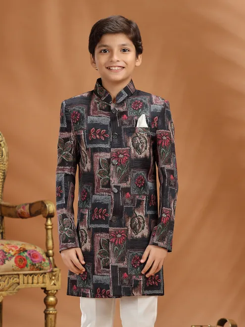 Black silk printed indo western ensemble