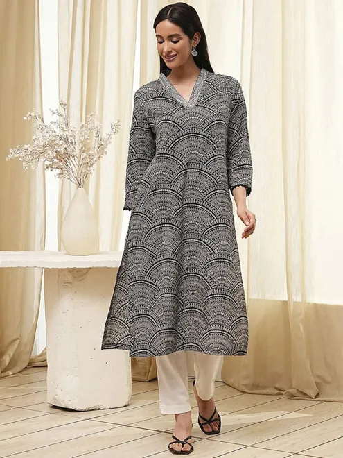 Black silk printed kurti for women