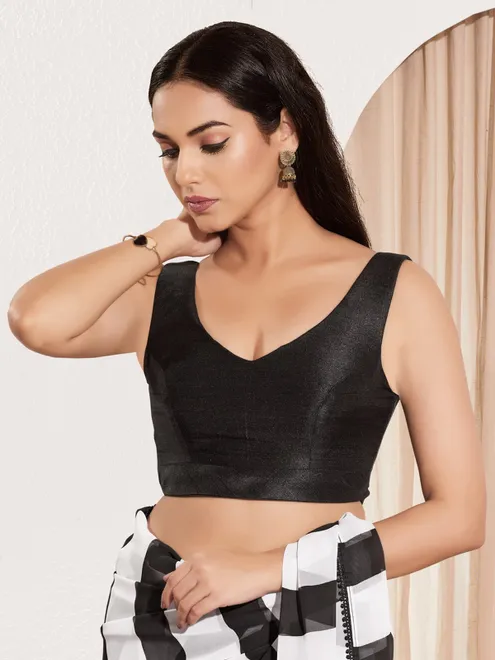 Black silk ready made blouse in zari weaving