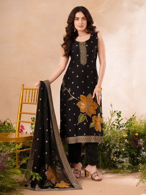 Black silk salwar suit for women festive wear