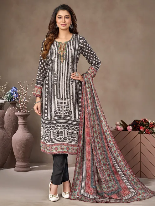 Black silk salwar suit with sweetheart neckline