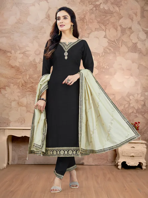 Black silk salwar with contrast dupatta