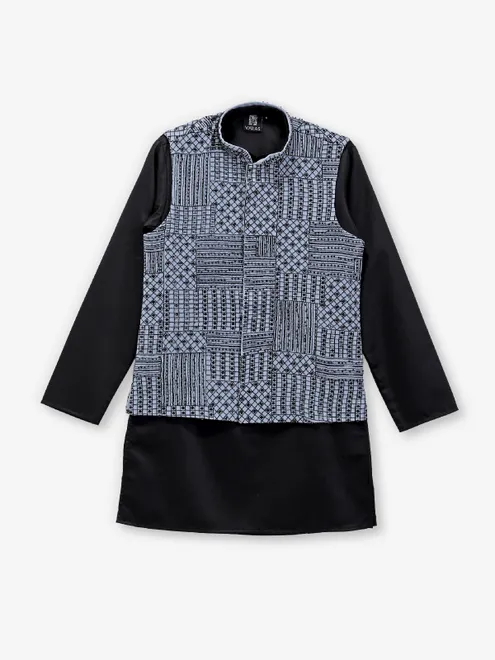 Black silk thread and sequins waistcoat set