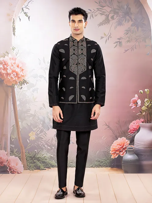 Black silk waistcoat set for reception wear