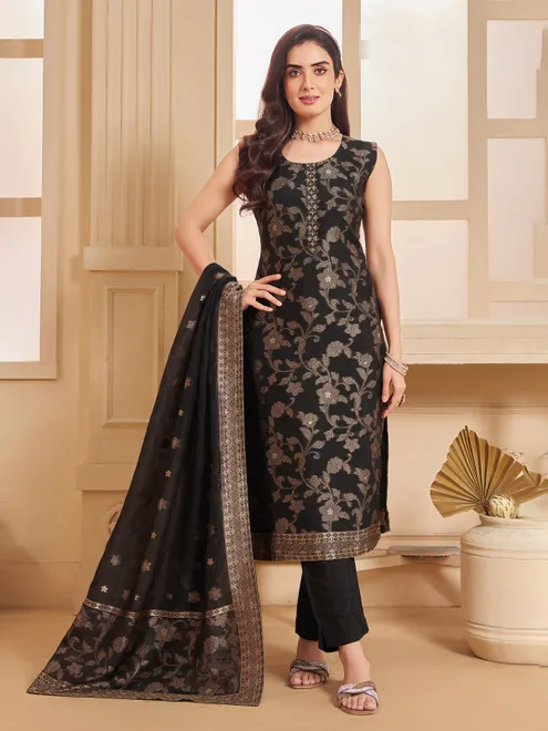 Black slk salwar suit with zari work