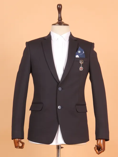 Black solid terry rayon blazer for reception