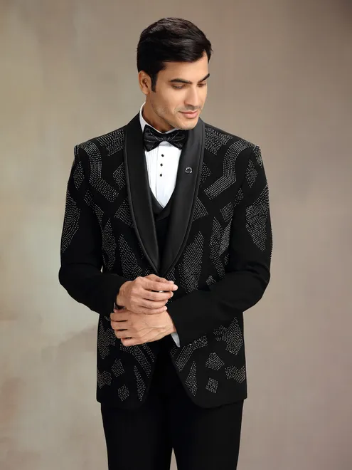 Black stones embellished coat suit