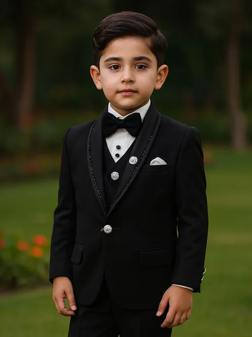 Black terry rayon coat suit for wedding wear