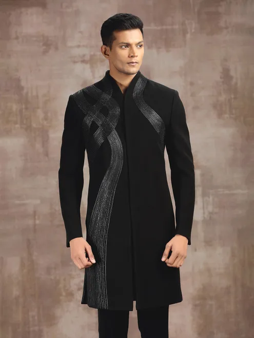 Black terry rayon indo western for receptions
