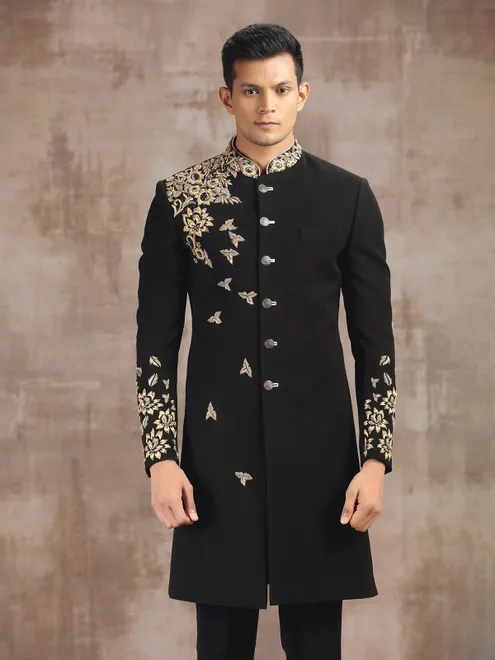 Black terry rayon indo western for wedding wear