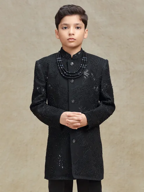 Black terry rayon indo western set for boys