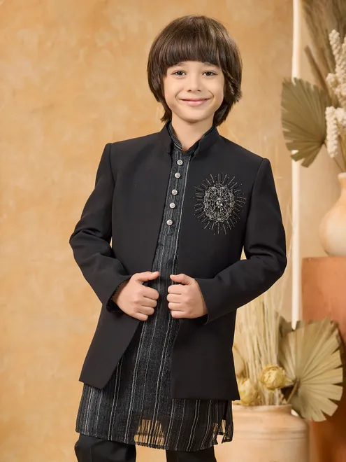 Black terry rayon indo western set for wedding wear