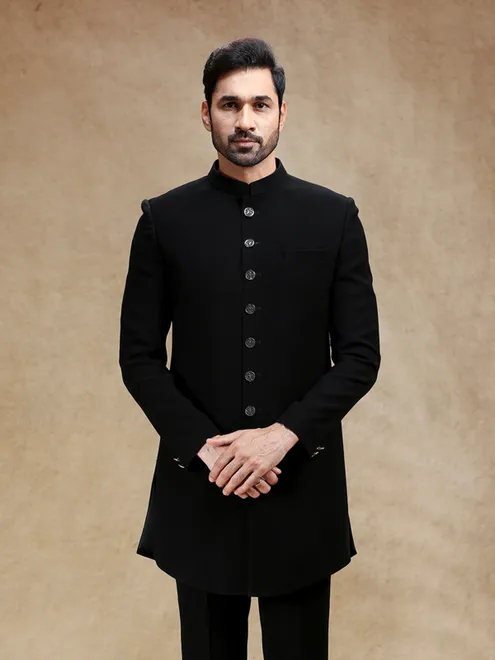 Black terry rayon indowestern set with swarowski work