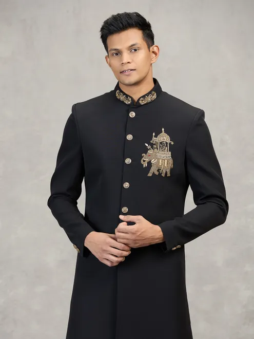 Black terry rayon reception ready indowestern ensemble