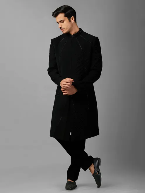 Black terry rayon texture indowestern
