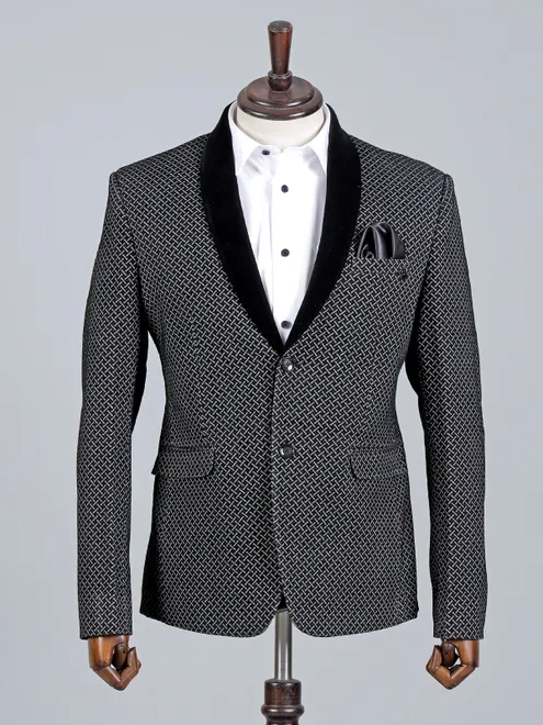 Black textured cotton men blazer for wedding wear