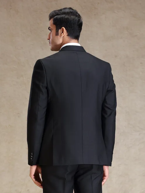 Black textured terry rayon blazer for special events