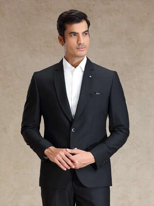 Black textured terry rayon blazer for special events