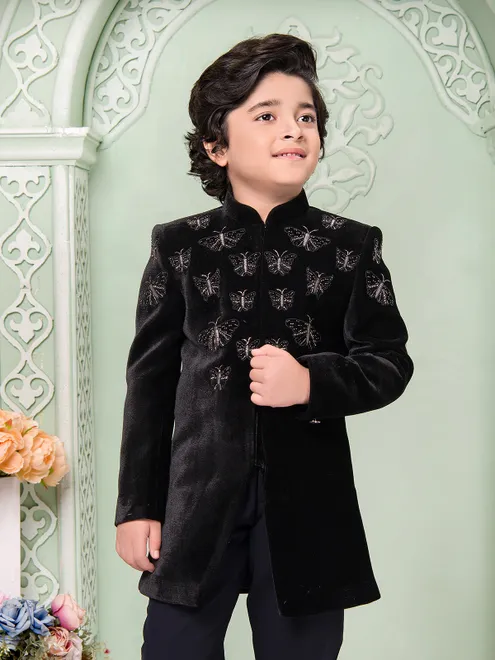 Black velvet indo western set for receptions wear