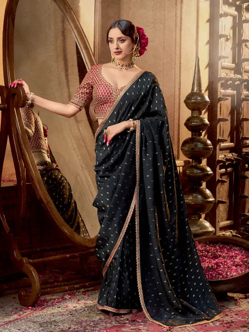Black viscose crepe silk saree