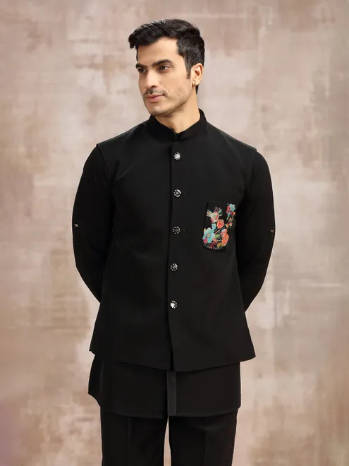 Black waistcoat set for men in terry rayon