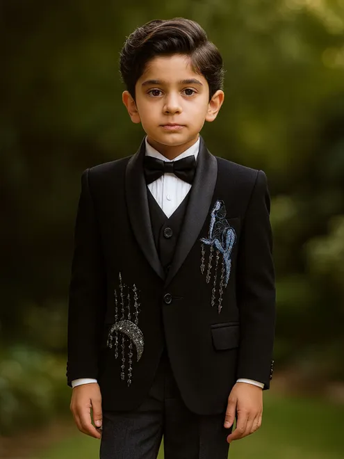 Black wedding wear coat suit in terry rayon