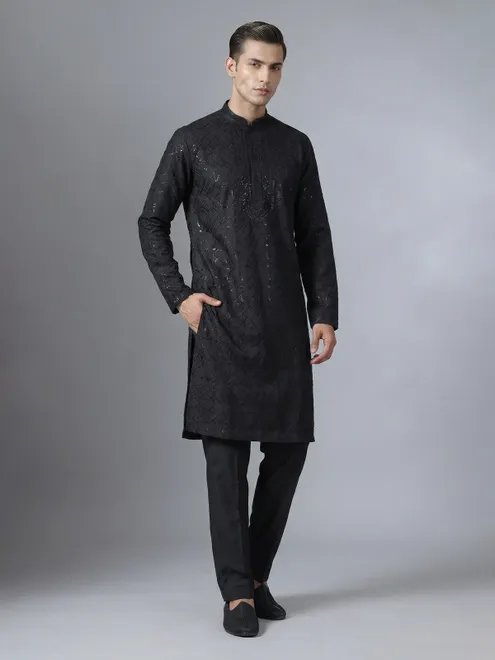 Black wedding wear kurta pajama with embrodery