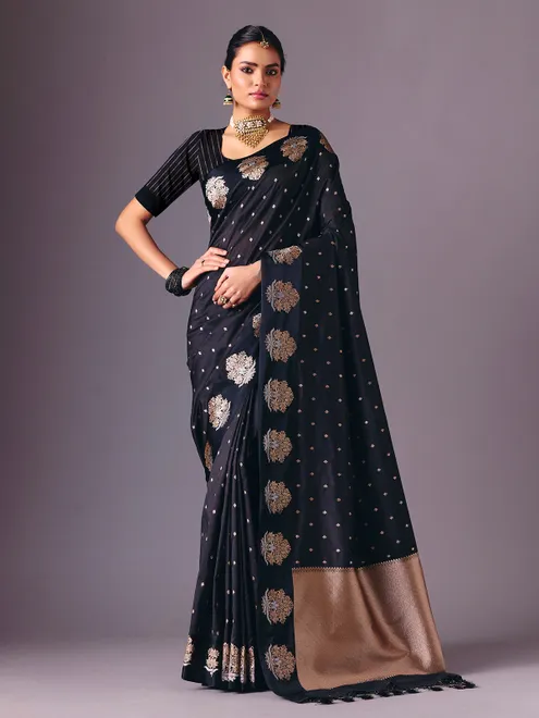 Black zari butti semi silk saree