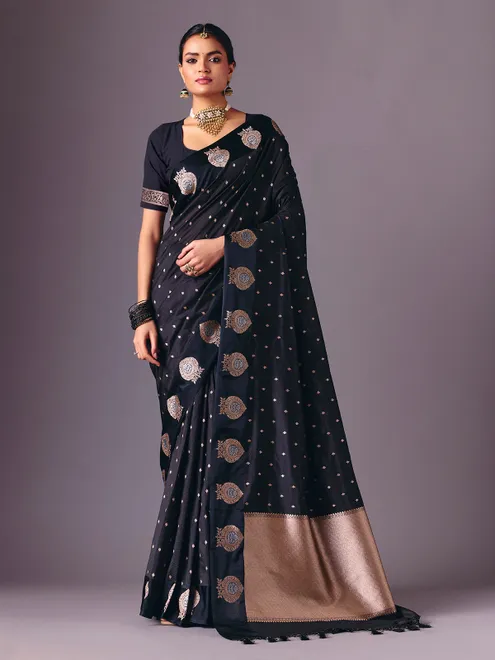Black zari weaving semi silk saree