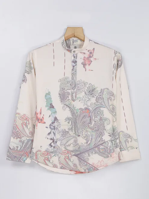 Blazo cream cotton printed kurta style shirt