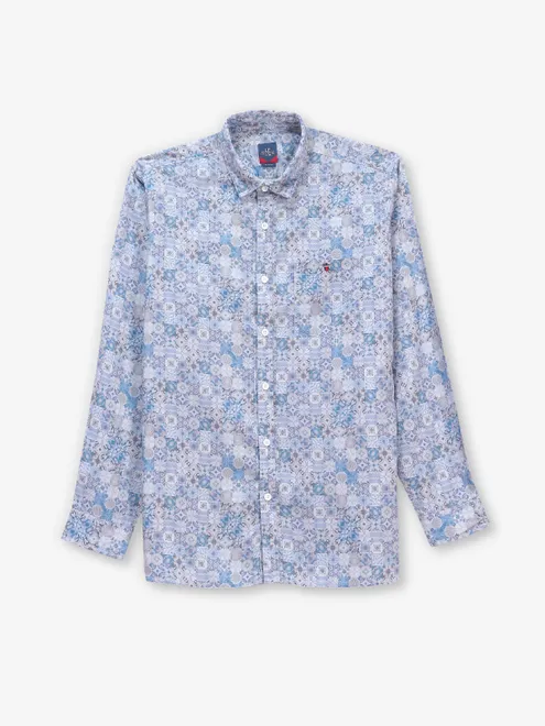 LOUIS PHILIPPE blue and white printed casual slim fit shirt