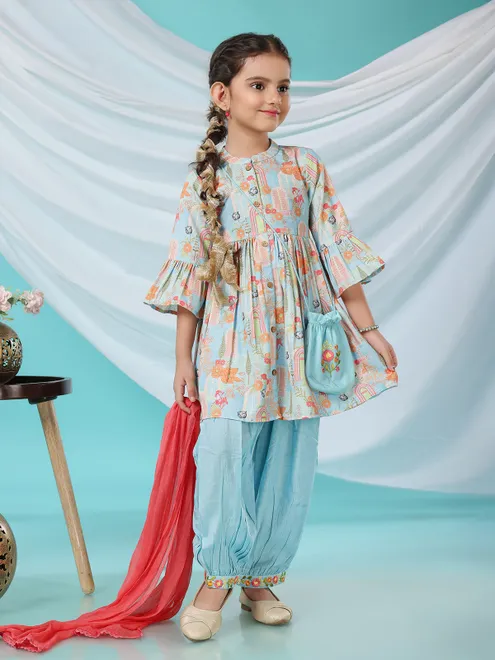 Blue cotton silk dhoti salwar suit