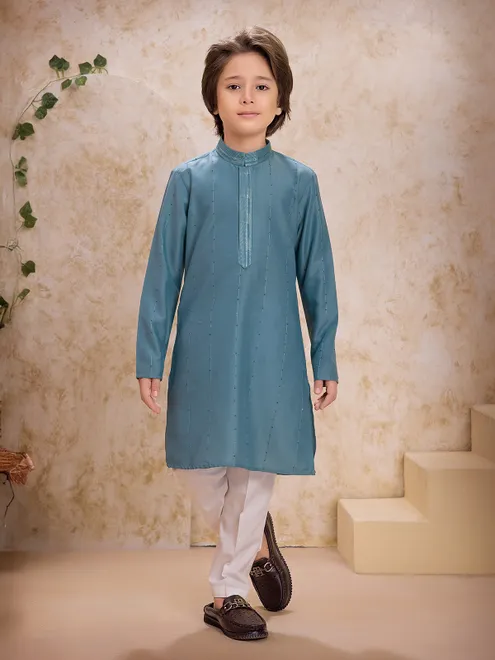 Blue cotton silk elegant kurta suit