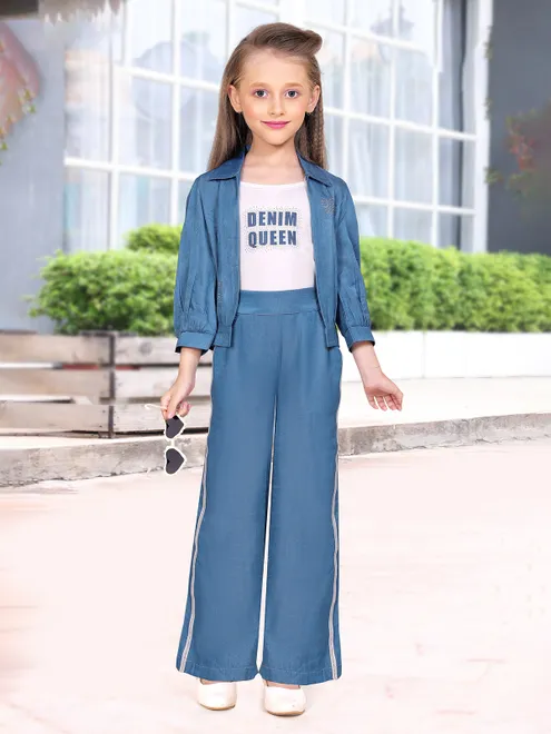 Blue cotton silk jacket style co ord set