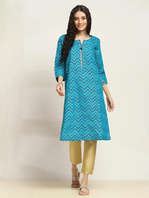 Blue cotton silk kurti for casual wear