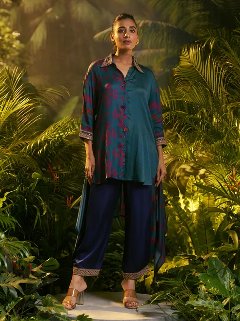 Blue crepe silk salwar suit for women