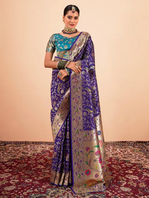 Blue festive wear paithani silk saree