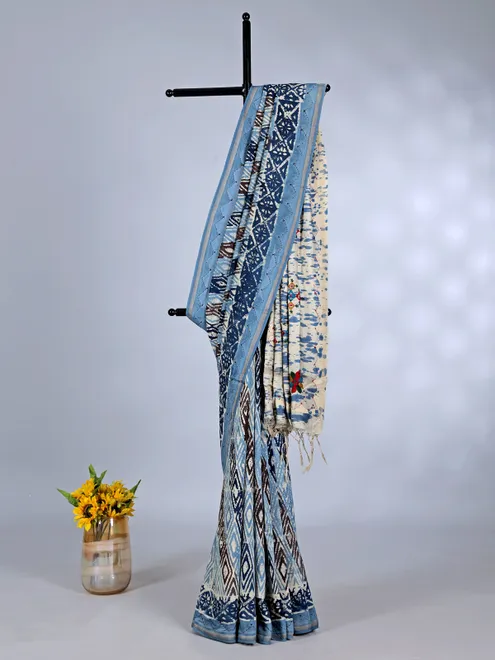 Blue festive wear tusser silk saree