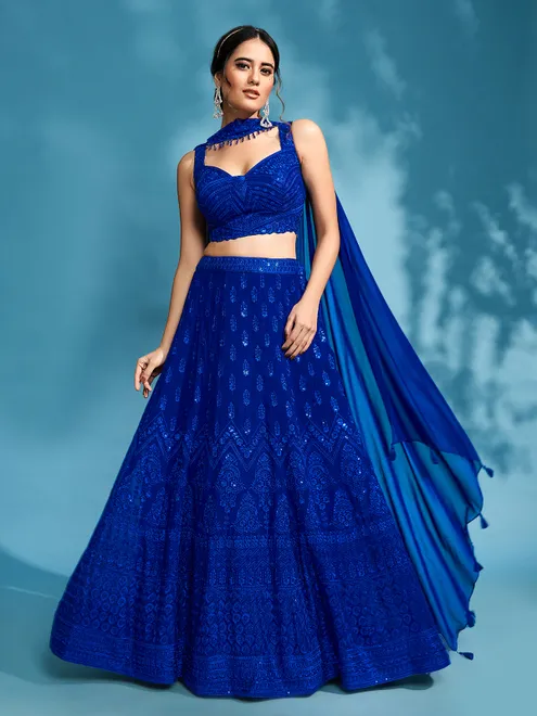 Blue georgette sweetheart neck lehenga choli