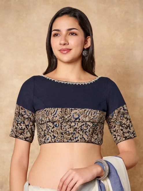 Blue kalamkari cotton ready made blouse