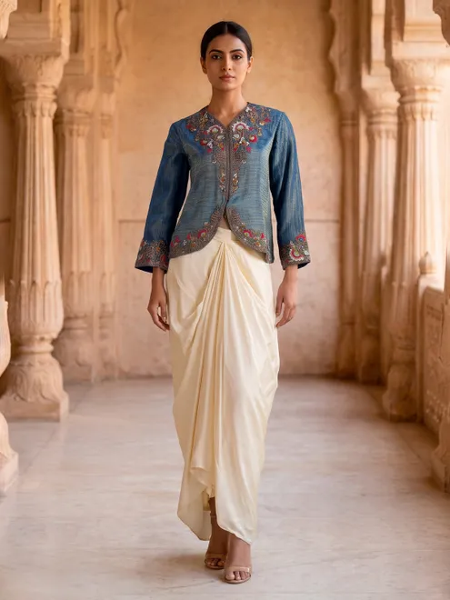 Blue matka silk indo western