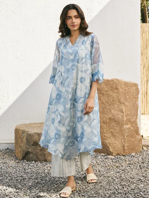 Blue muslin cotton salwar suit for women