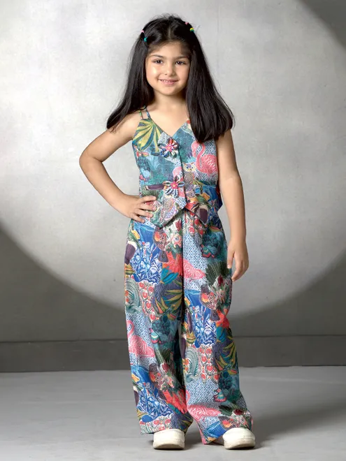 Blue printed co ord set in crepe