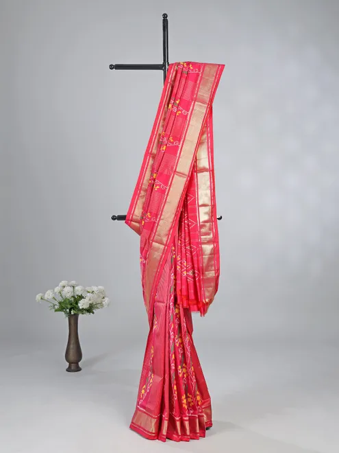 Pink patola silk printed saree for wedding special