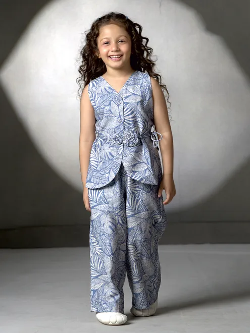 Blue printed silk palazzo co-ord set