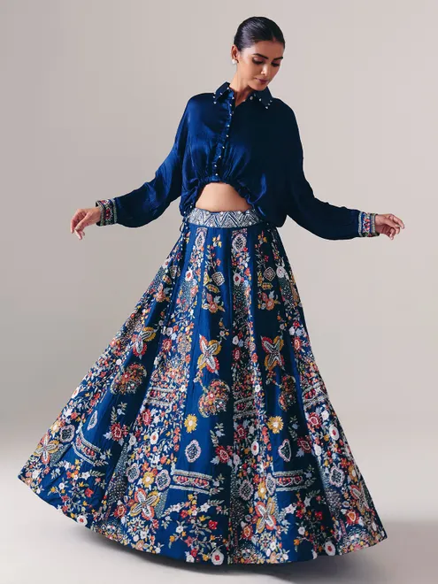 Blue silk designer lehenga choli for wedding wear