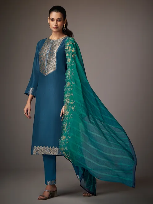 Blue silk salwar suit for festive wear for women