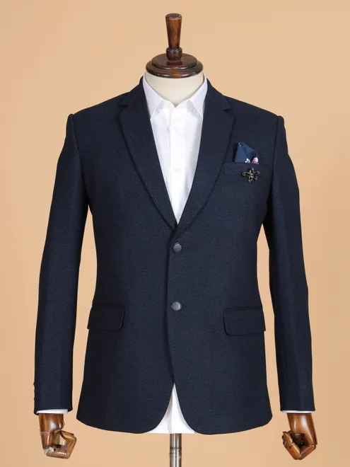 Blue solid party wear terry rayon blazer