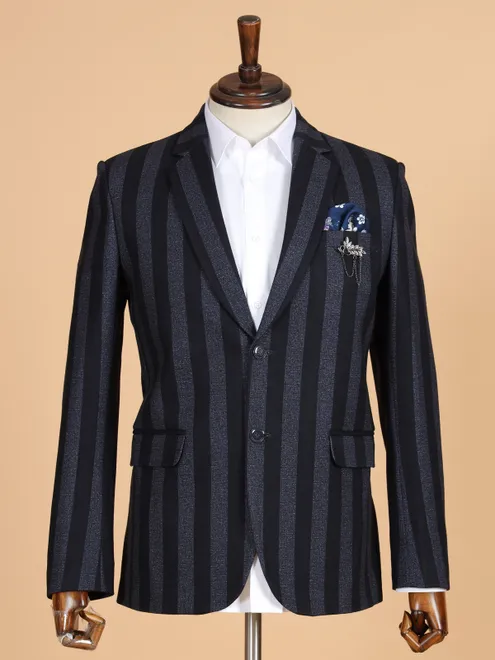 Blue terry rayon blazer with stripe pattern