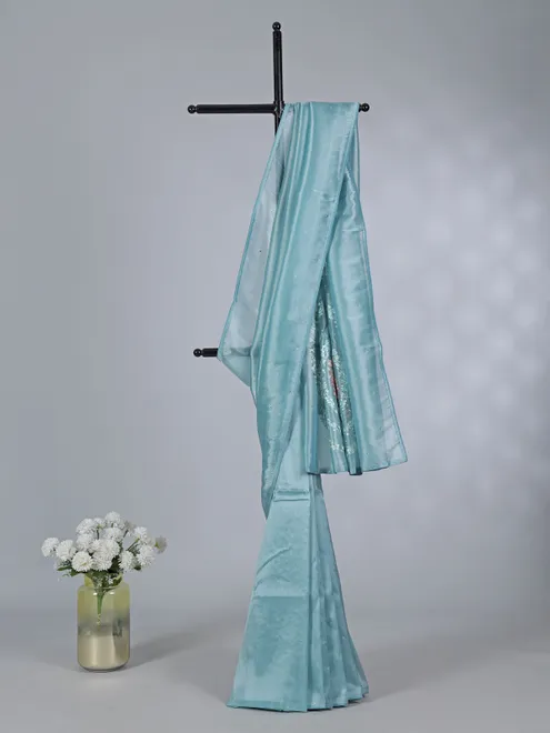 Blue tissue silk saree with bird and floral motifs